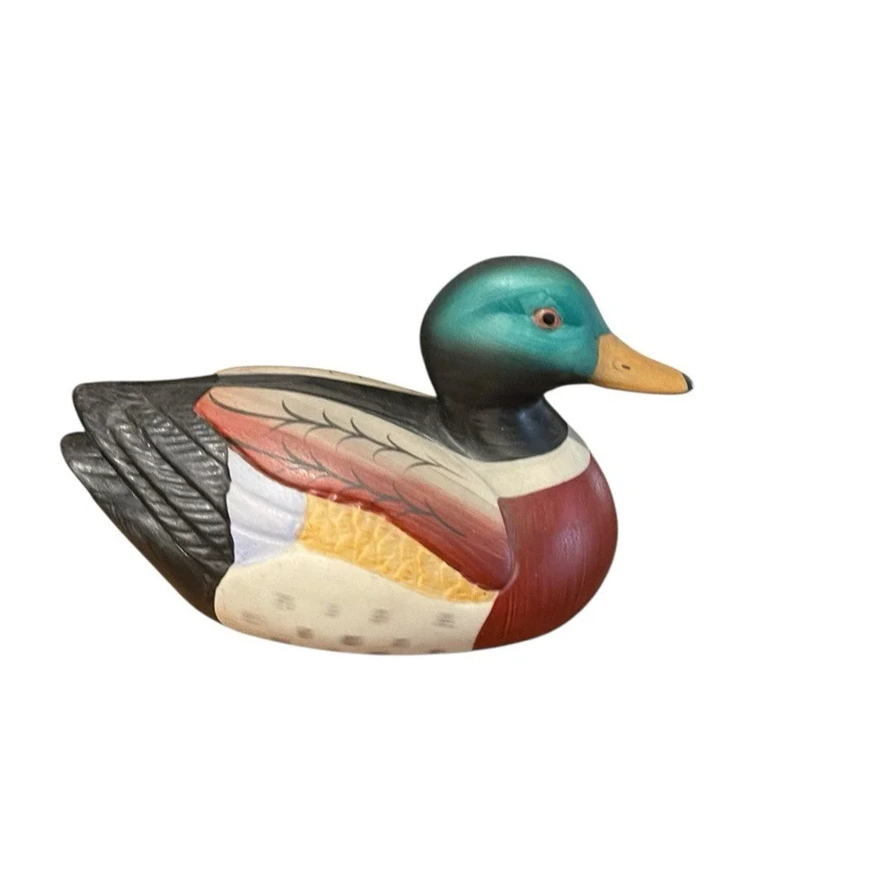 Vintage Ceramic Mallard Duck Decoy, Hand Painted Figurine